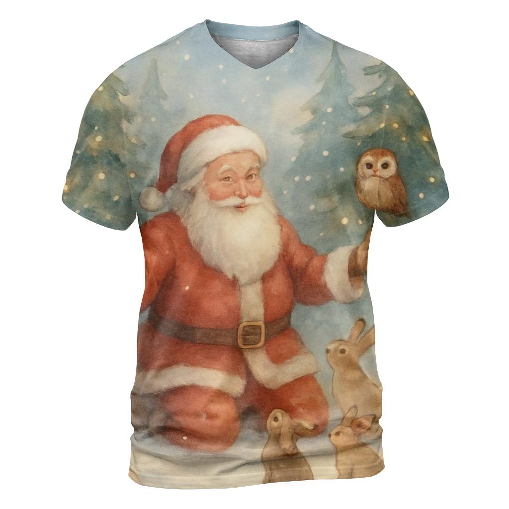 Woodland Storybook Santa Gathering trendy printed shirt styles
