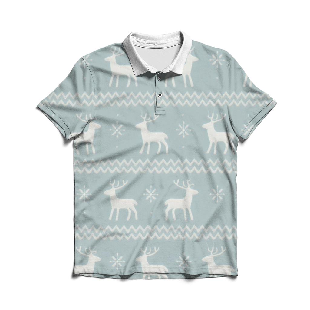 Nordic Reindeer Stripe On Icy Blue classic pique polos