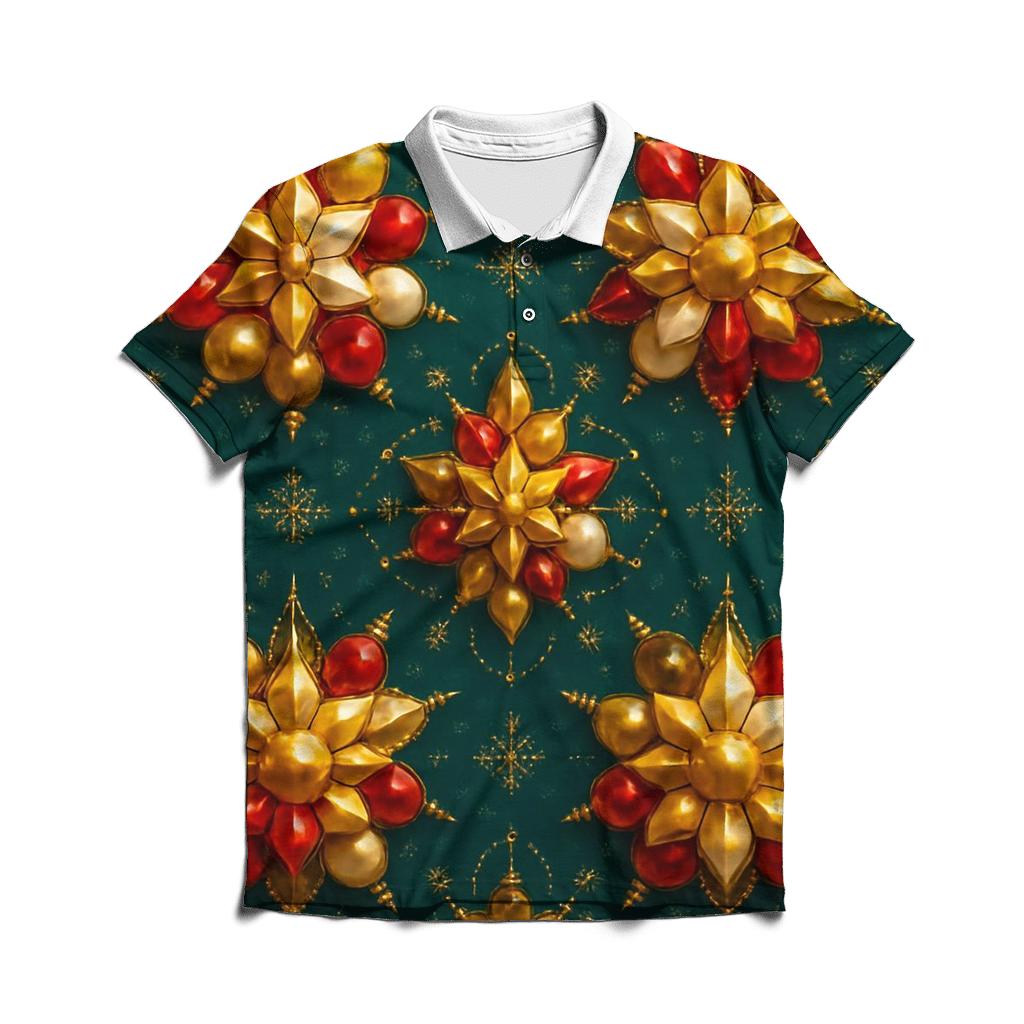 Christmas Bauble Kaleidoscope On Midnight Teal premium cotton polo shirts