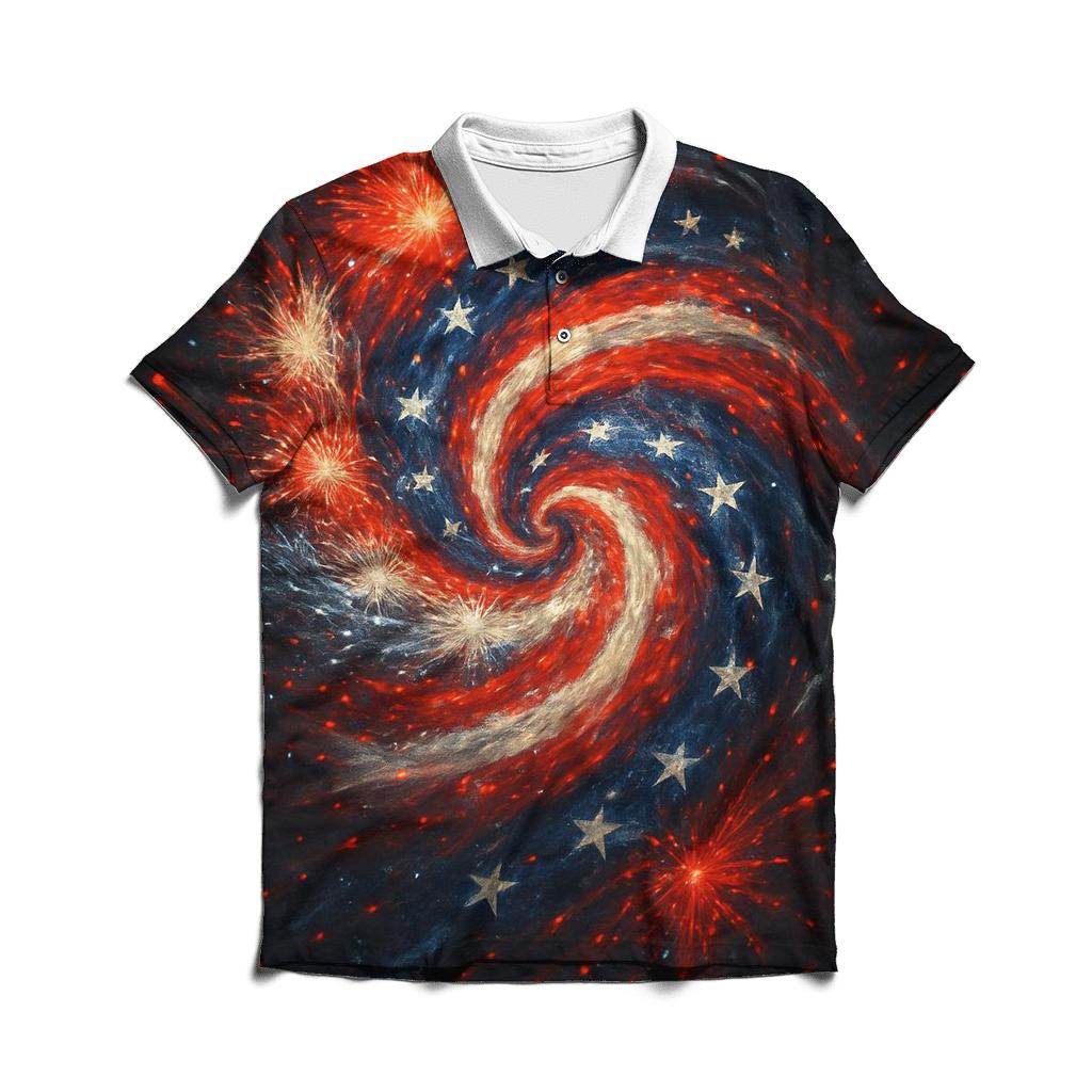 Fireworks Spiral Banner Vortex premium cotton polo shirts