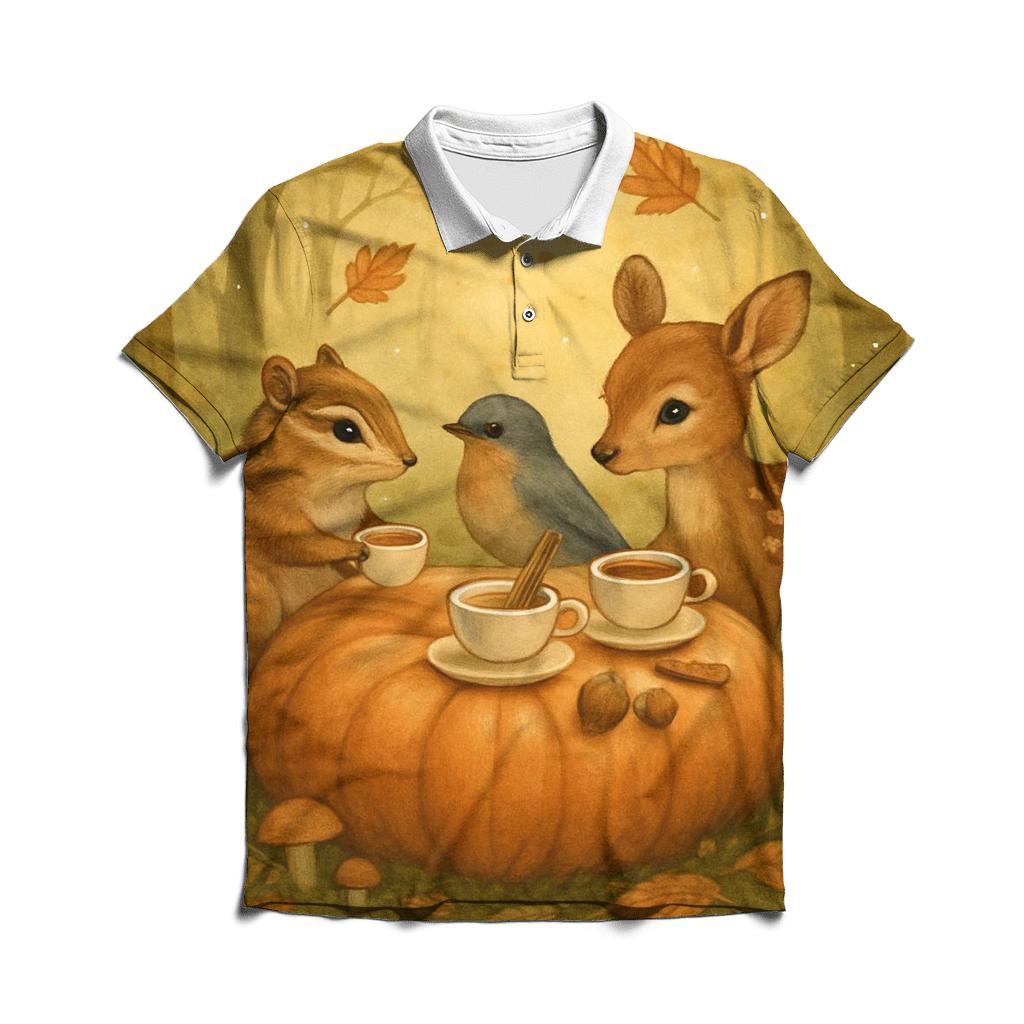 Pumpkin Spice Forest Tea Party embroidered polo tops