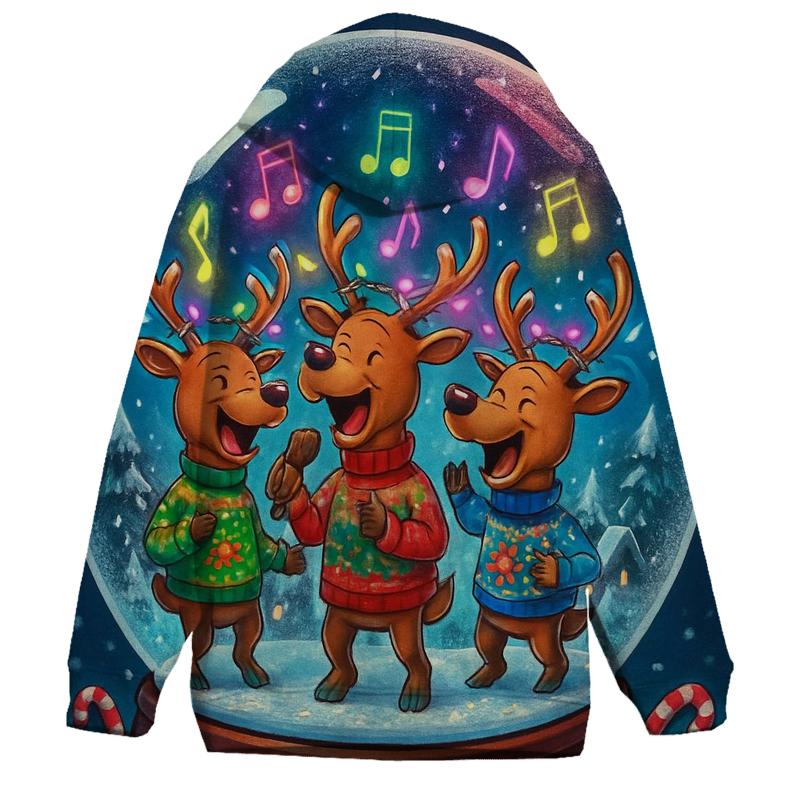 Reindeer Karaoke Snow Globe graphic hoodies