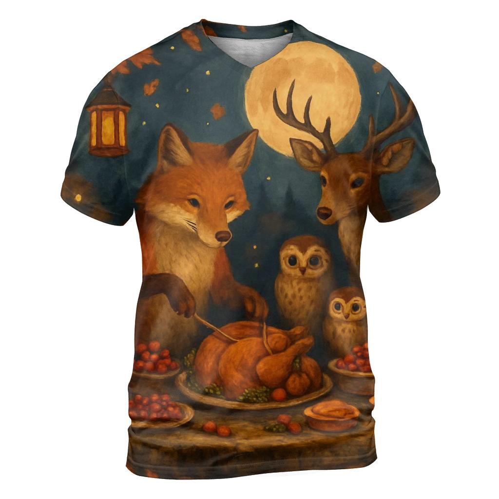 Moonlit Woodland Gratitude Feast creative print fashion shirts