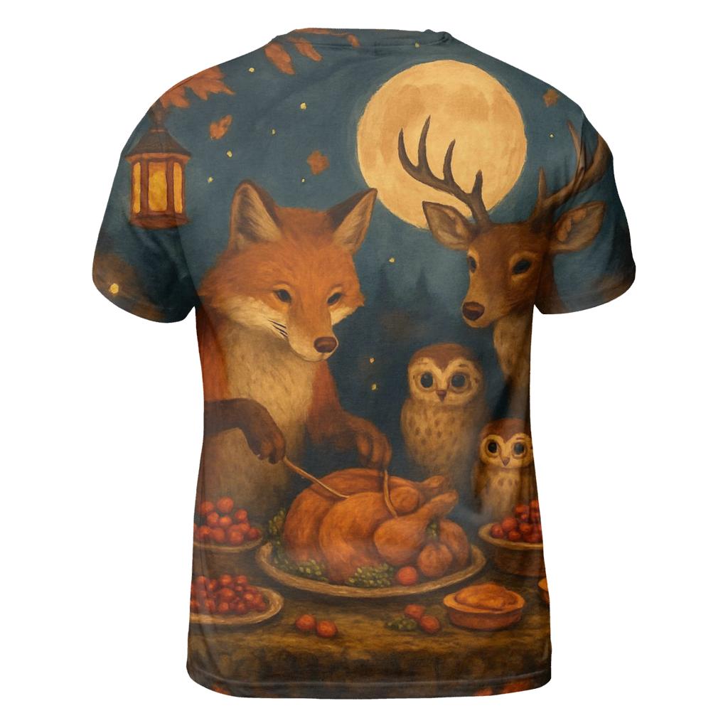 Moonlit Woodland Gratitude Feast creative print fashion shirts