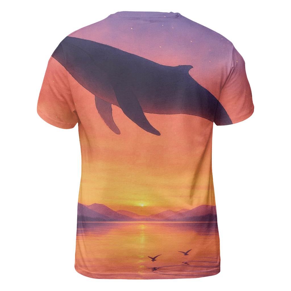 Skywhale Over Ember Lagoon vibrant all-over design tees