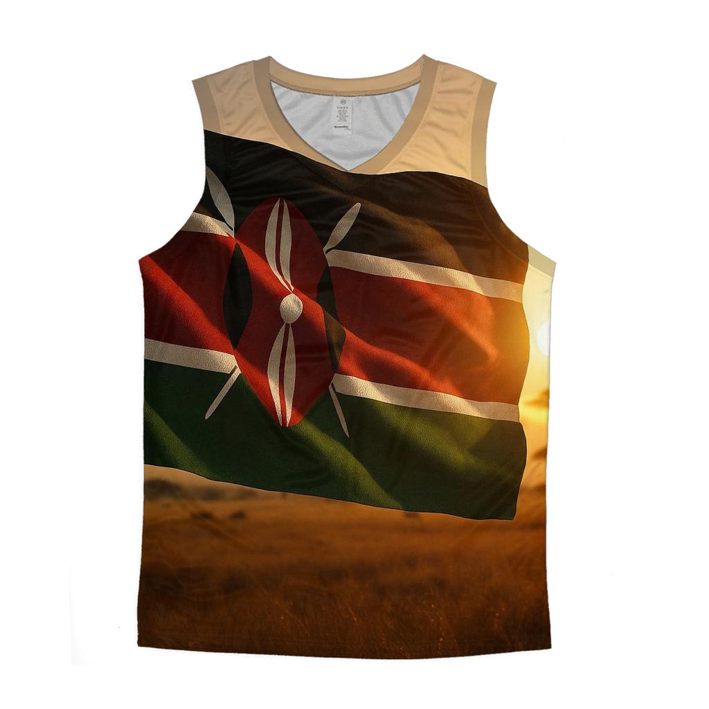 Kenyan Flag Savanna Sunrise Fabric trendy fitted tank tops