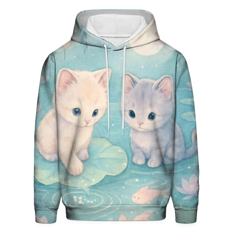Lotus Pond Moon Whisper Kittens printed hoodies