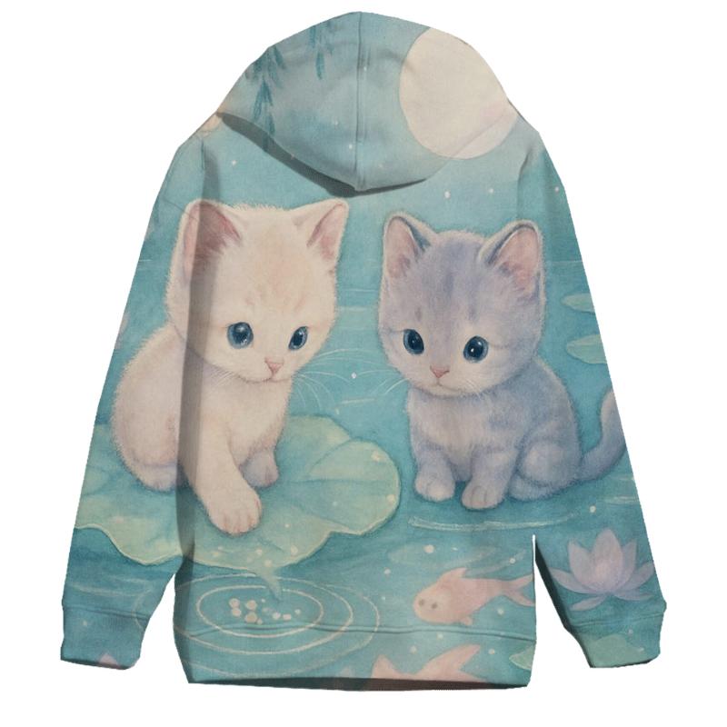 Lotus Pond Moon Whisper Kittens printed hoodies
