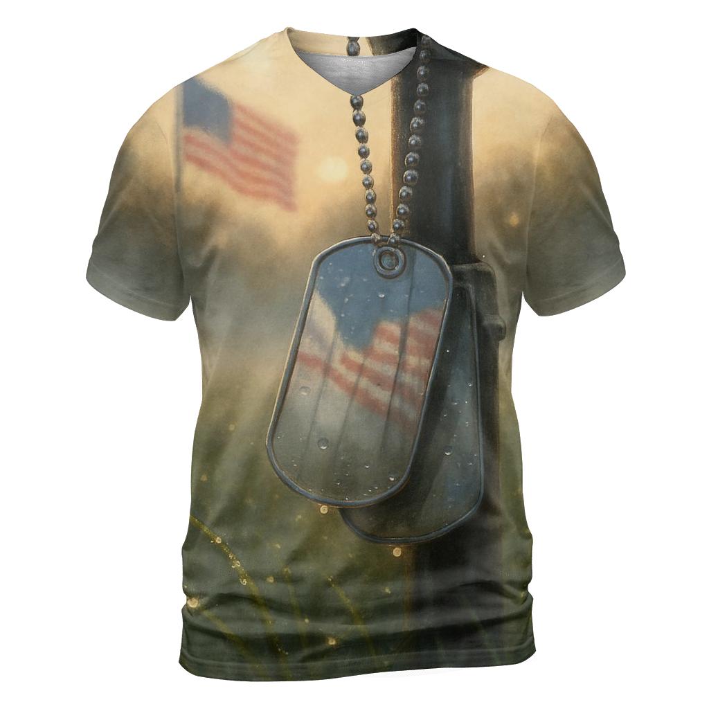 Dog Tags In The Dawn Mist artistic all-over print tops