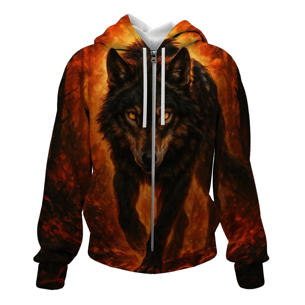 Primal Forest Ember Wolf zip-up hoodies