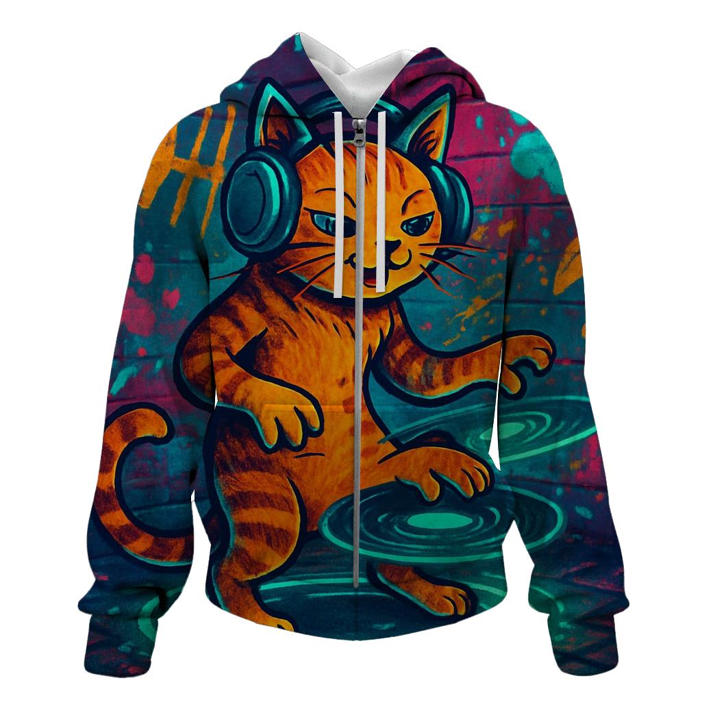 Graffiti Alley DJ Cat printed hoodies