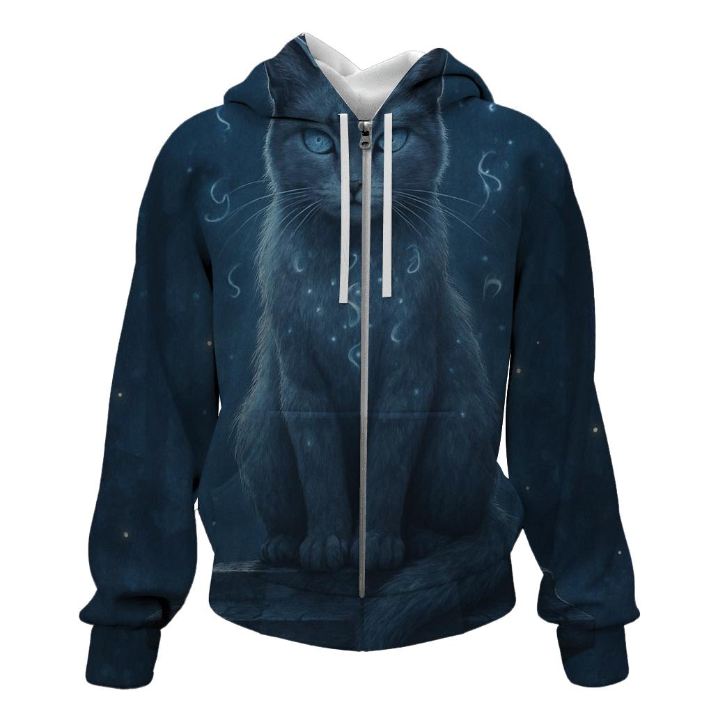 Moonlit Shrine Guardian Cat graphic hoodies