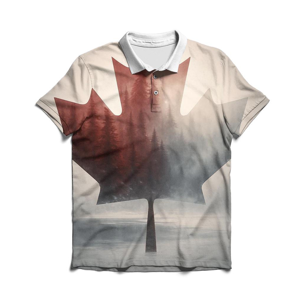 Canadian Flag Forest Double Exposure casual sports polo shirts