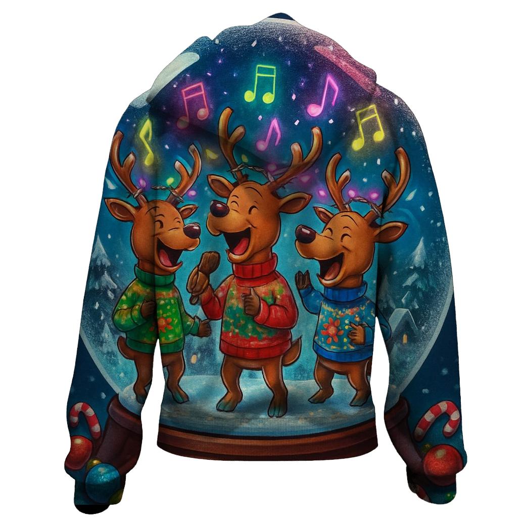 Reindeer Karaoke Snow Globe zip-up hoodies