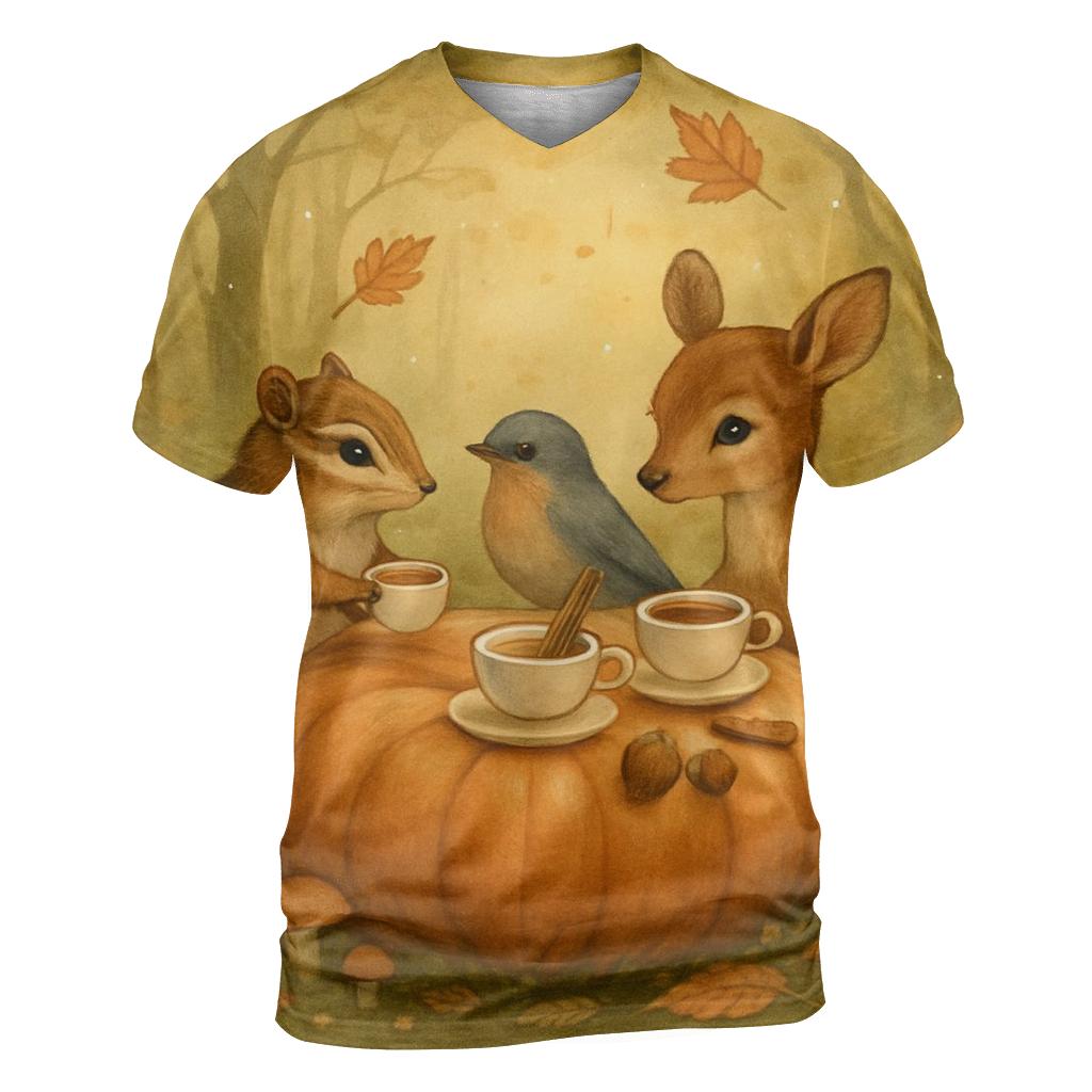 Pumpkin Spice Forest Tea Party creative print fashion shirts
