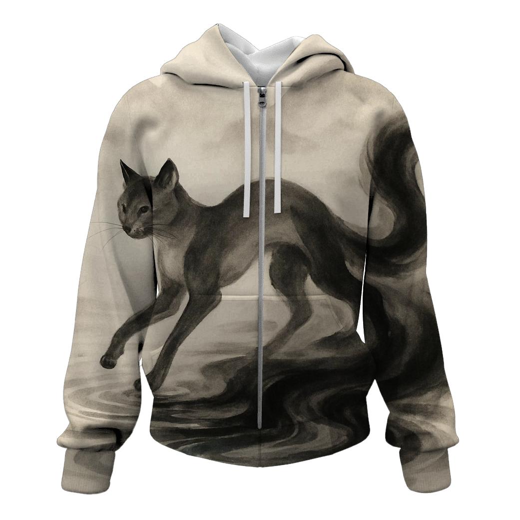 Ink Wash River Spirit Cat pullover hoodies