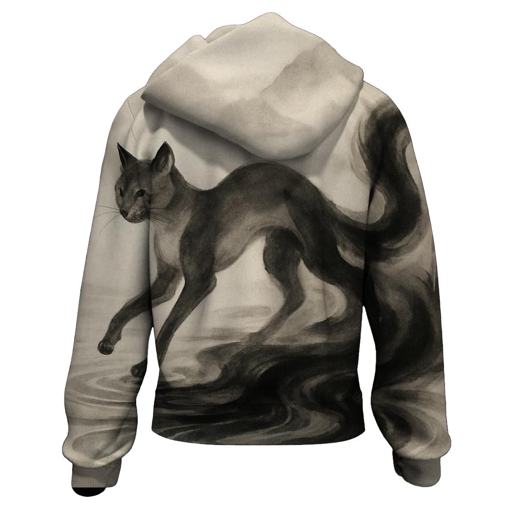 Ink Wash River Spirit Cat pullover hoodies