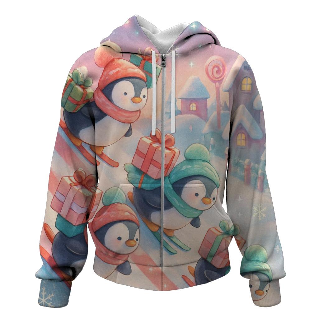 North Pole Penguin Ski Parade printed hoodies