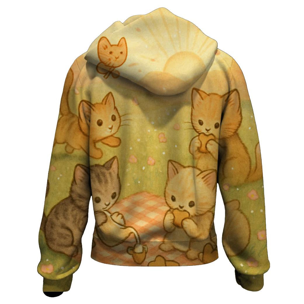 Sunrise Meadow Picnic Cats hoodie trends