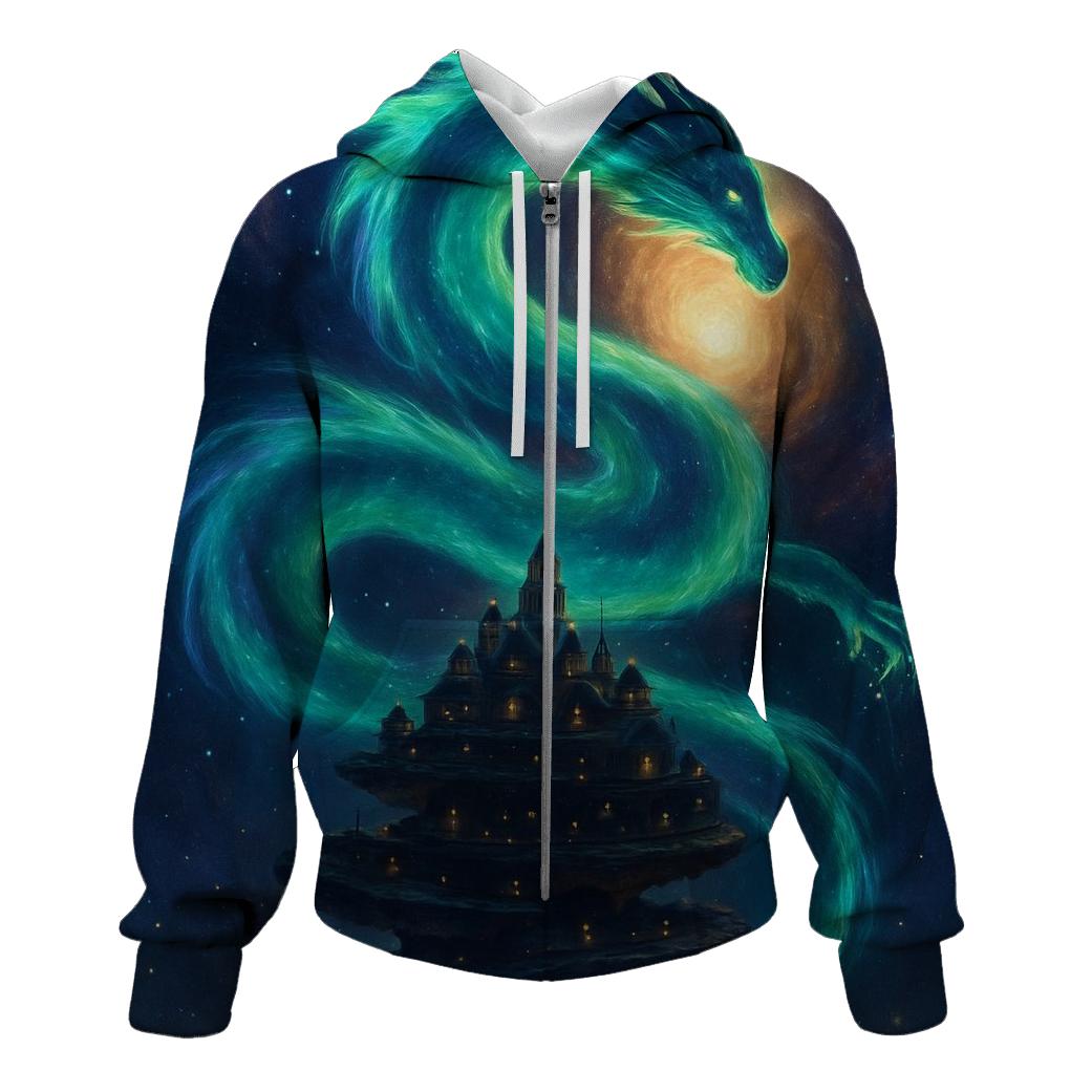 Aurora Dragon Over Spiral City printed hoodies