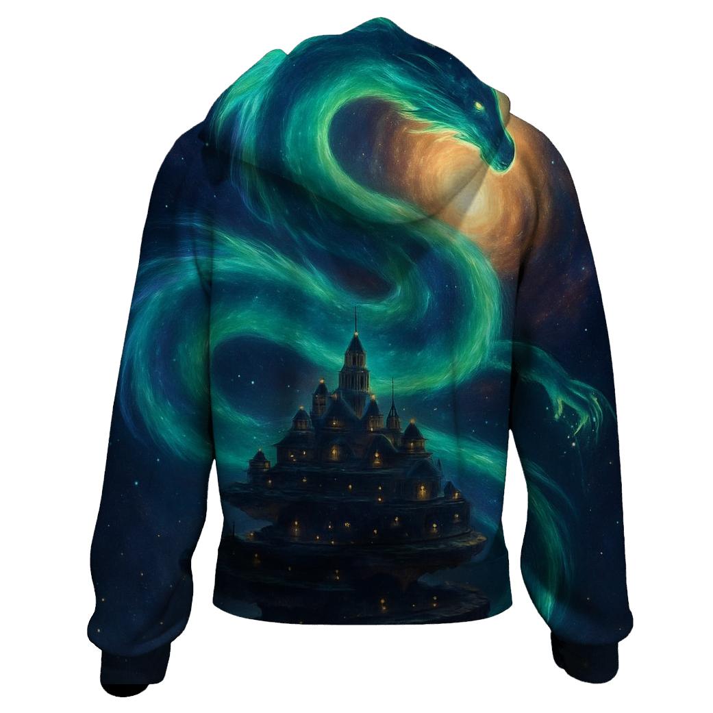Aurora Dragon Over Spiral City printed hoodies