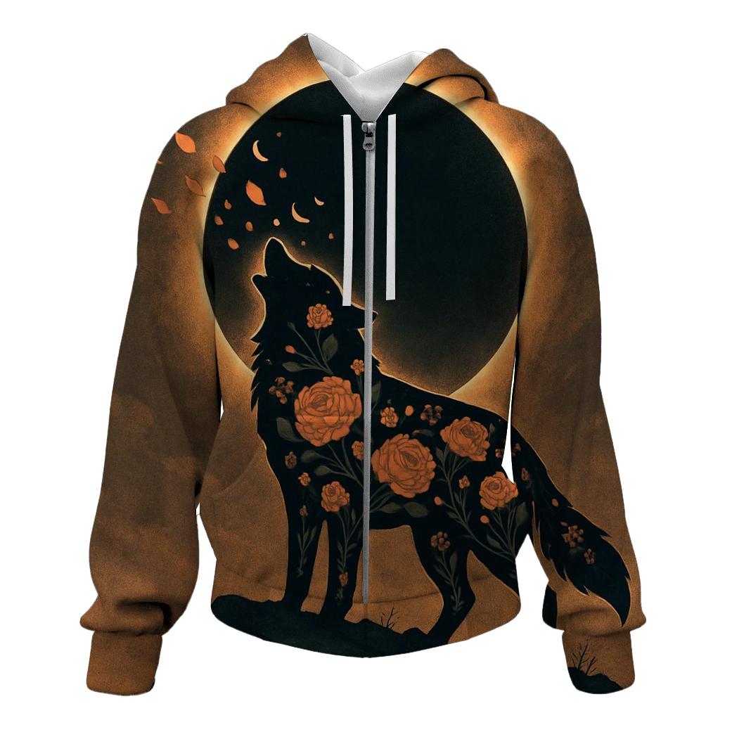 Floral Eclipse Lone Wolf graphic hoodies