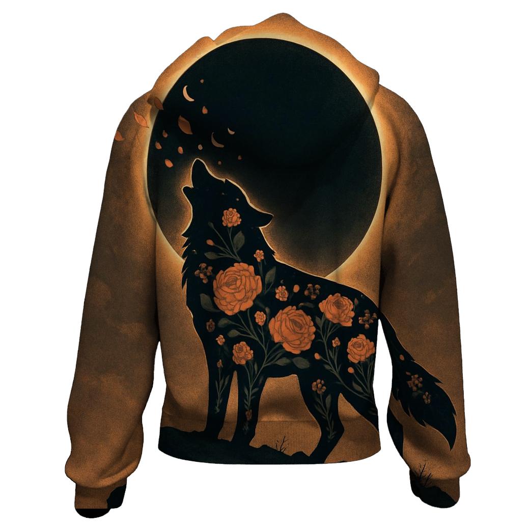 Floral Eclipse Lone Wolf graphic hoodies