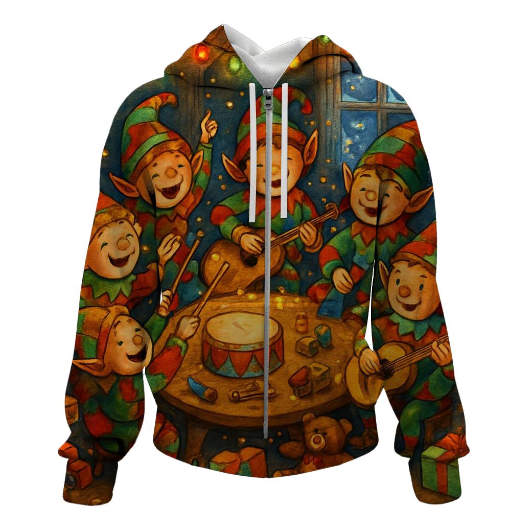 Elves Midnight Toy Workshop Jam zip-up hoodies