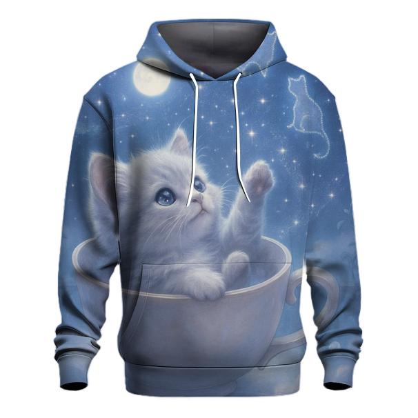 Moonlit Teacup Stargazer Cat graphic hoodies