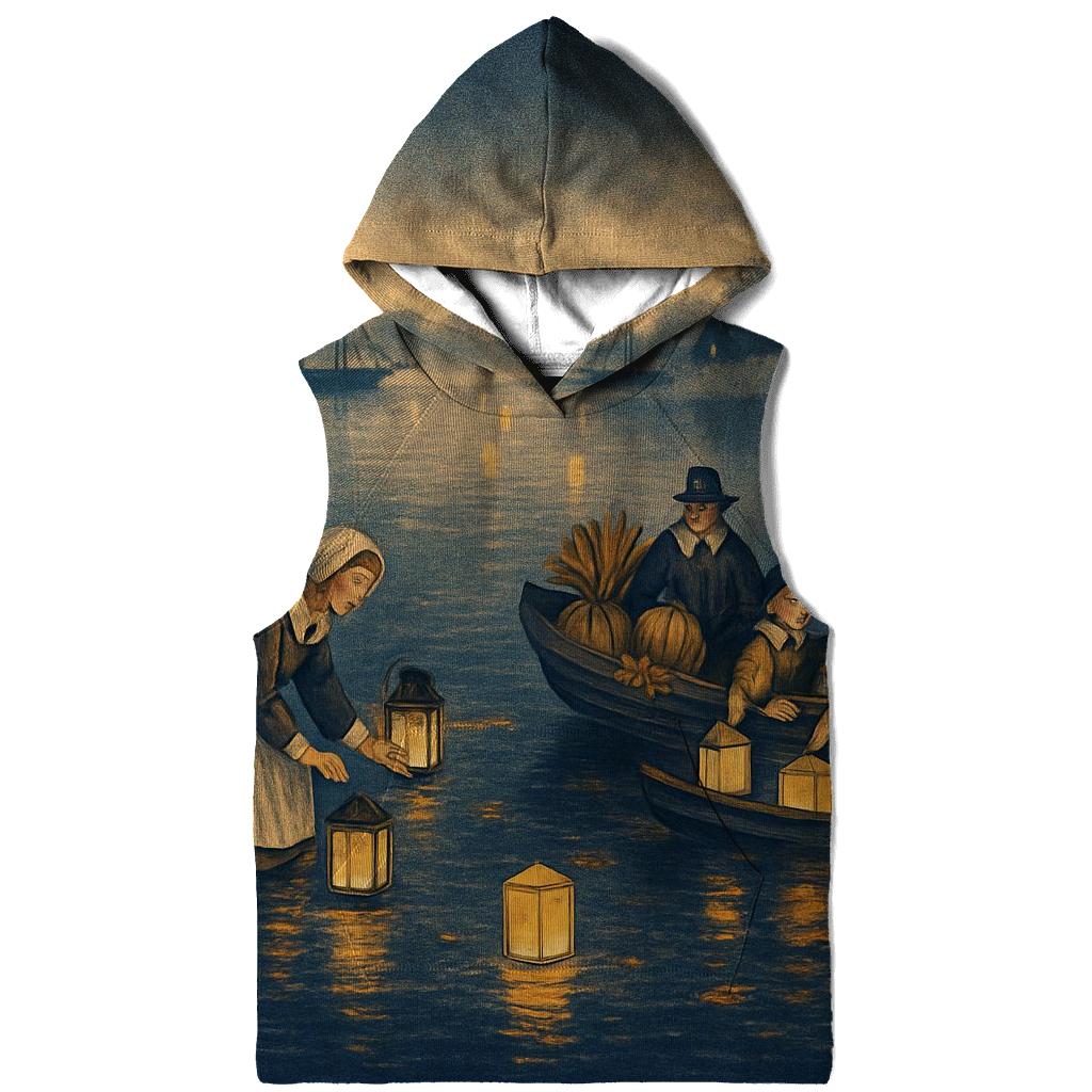 Pilgrim Lanterns Over Autumn Harbor lightweight hoodies