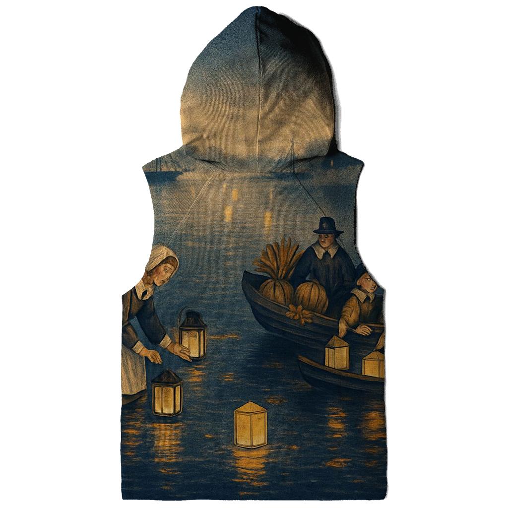 Pilgrim Lanterns Over Autumn Harbor lightweight hoodies
