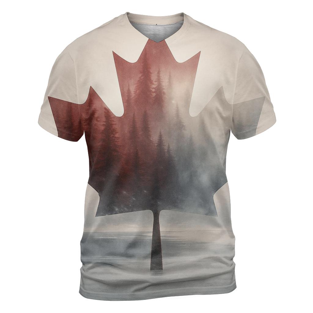 Canadian Flag Forest Double Exposure designer pattern shirts