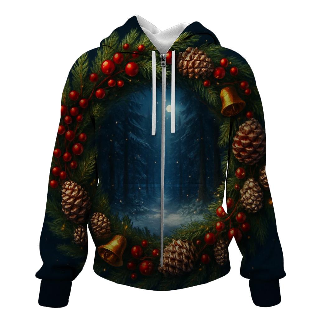 Wreath Portal To Winter Forest zip-up hoodies