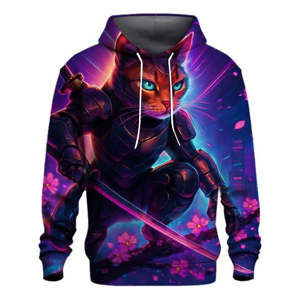 Cyber Sakura Samurai Cat zip-up hoodies