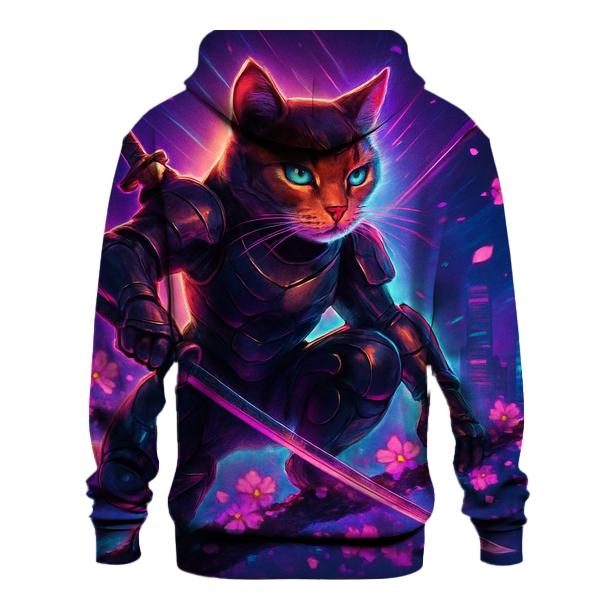 Cyber Sakura Samurai Cat zip-up hoodies