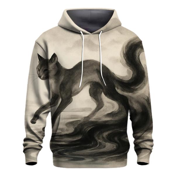 Ink Wash River Spirit Cat hoodies fashion