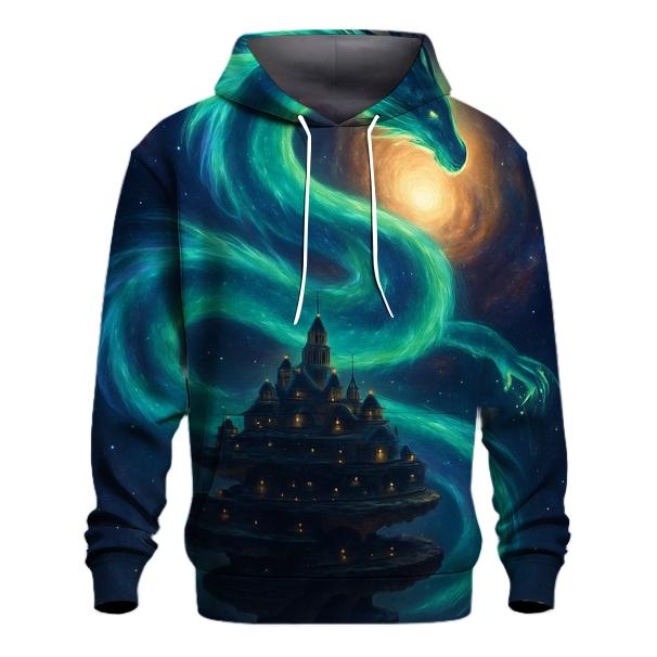 Aurora Dragon Over Spiral City graphic hoodies