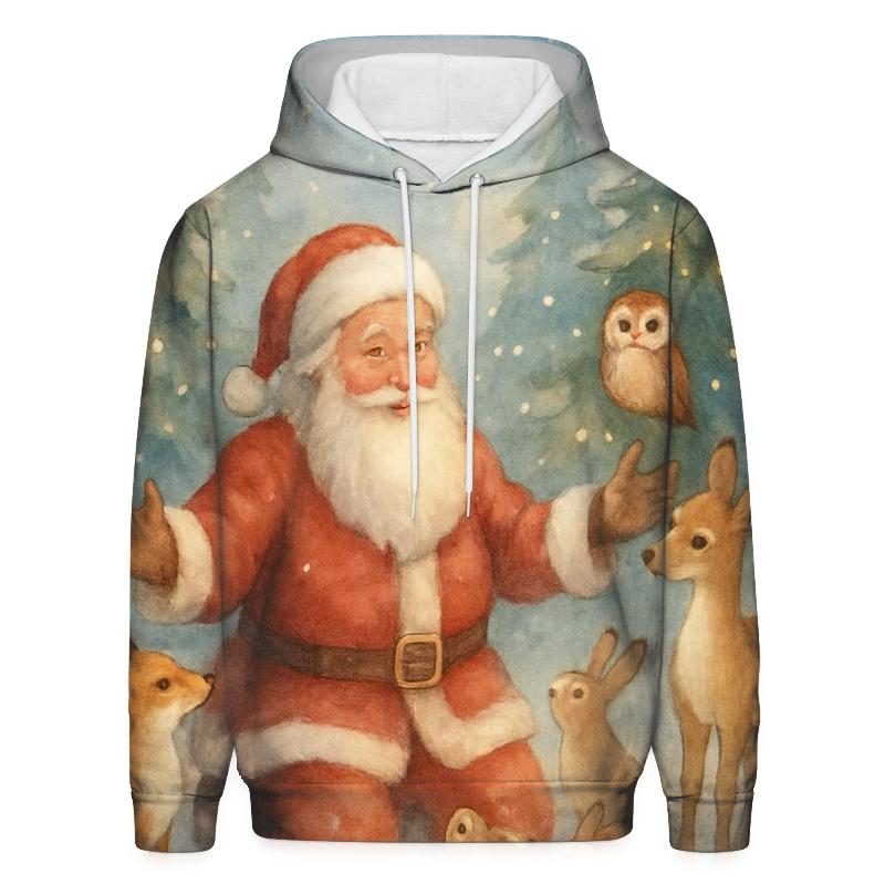 Woodland Storybook Santa Gathering heavyweight hoodies