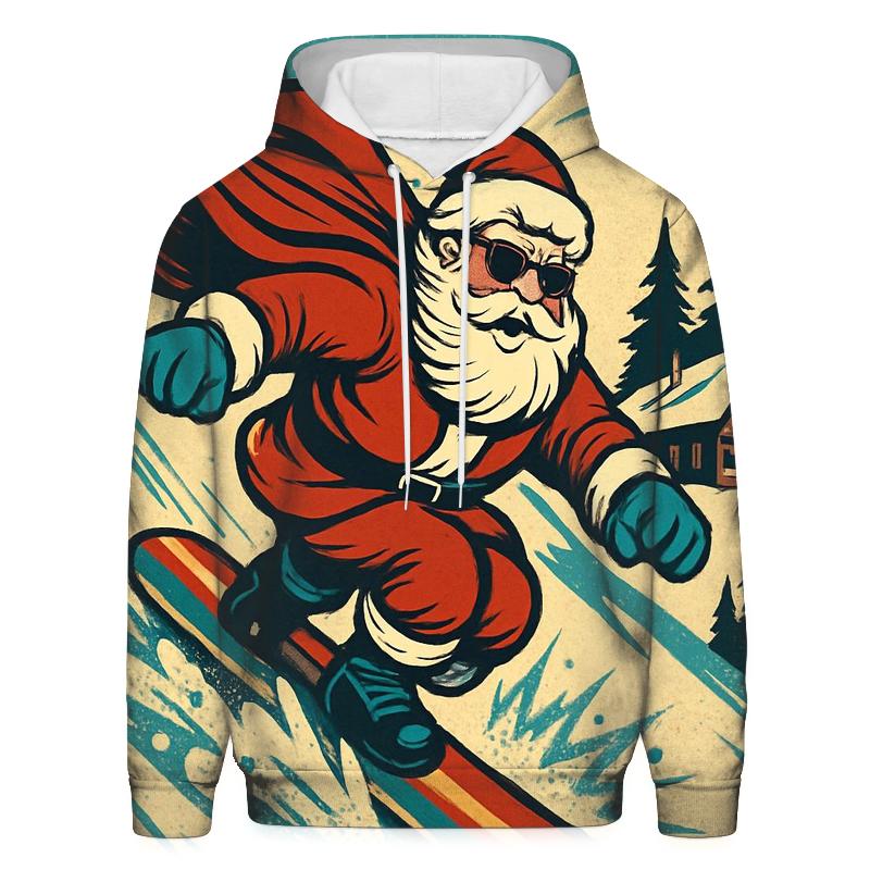 Retro Snowboard Santa Rush pullover hoodies