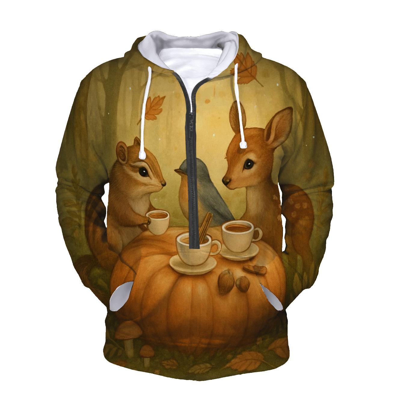 Pumpkin Spice Forest Tea Party embroidered hoodies