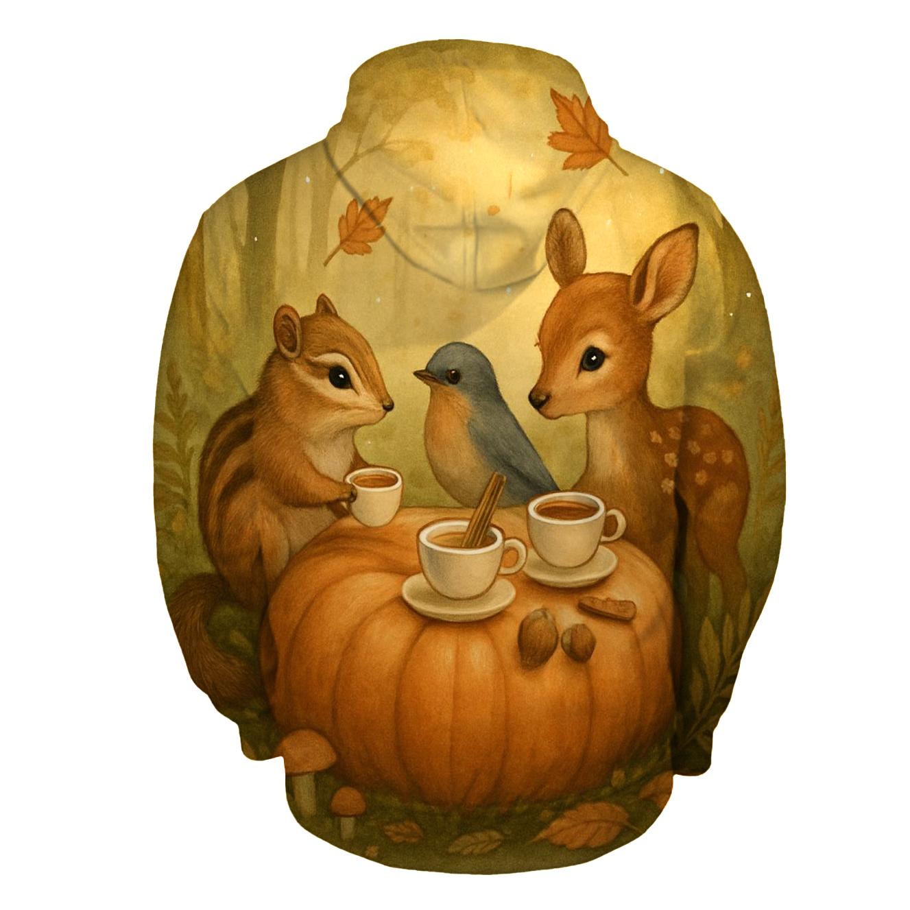 Pumpkin Spice Forest Tea Party embroidered hoodies