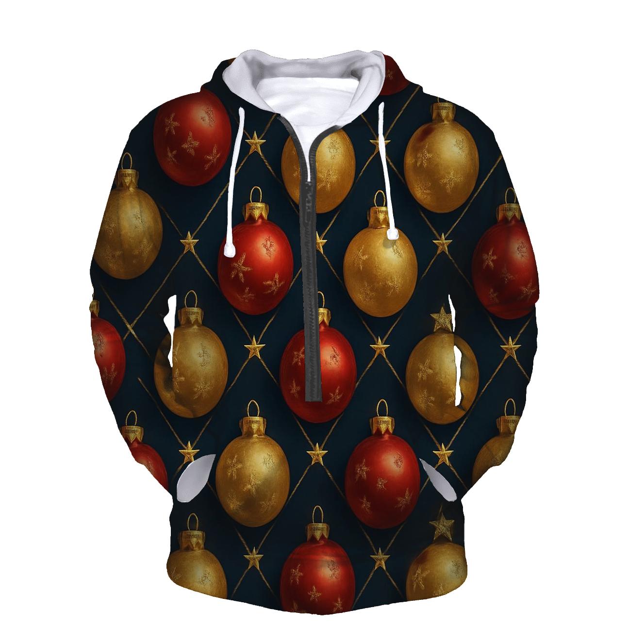 Crimson Christmas Ornaments Diamond Lattice On Midnight Field premium hoodies