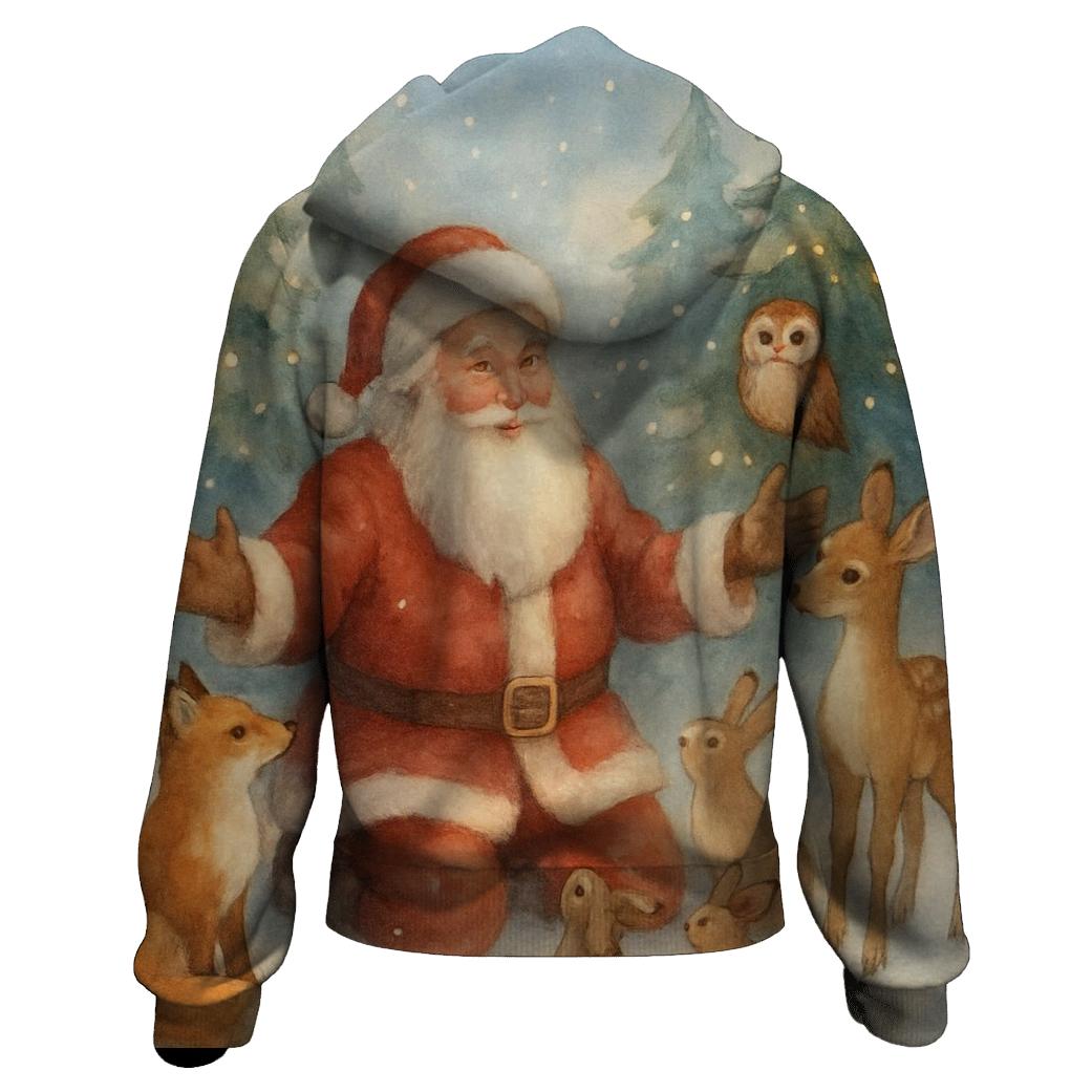 Woodland Storybook Santa Gathering printed hoodies