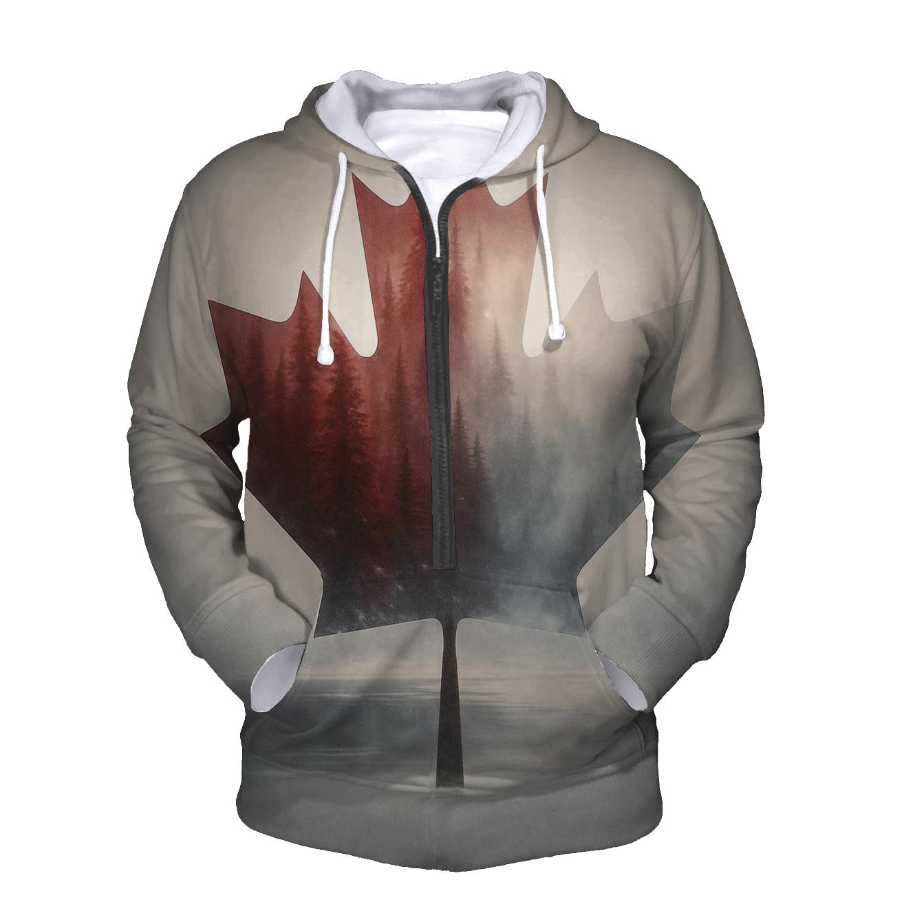 Canadian Flag Forest Double Exposure embroidered hoodies