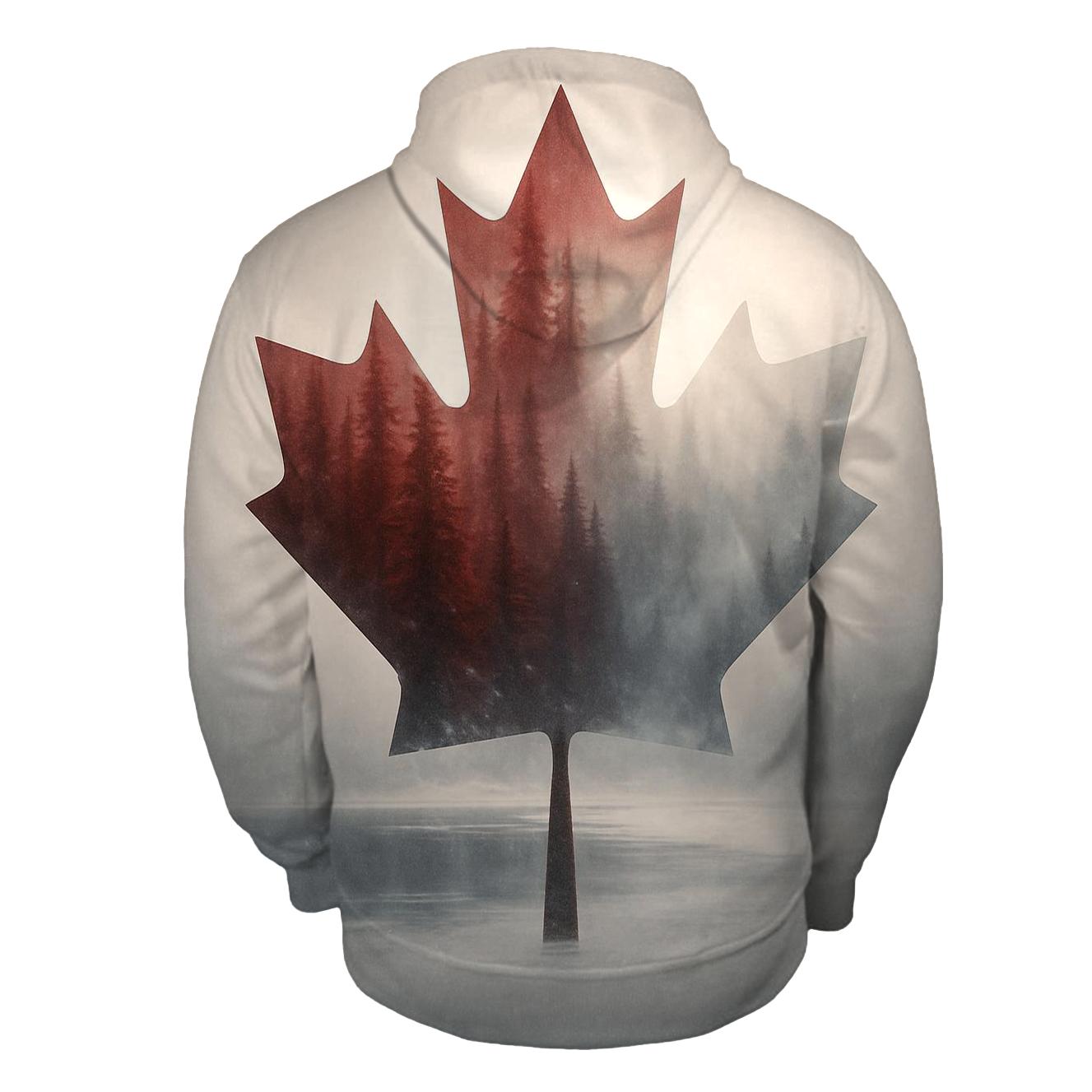 Canadian Flag Forest Double Exposure embroidered hoodies