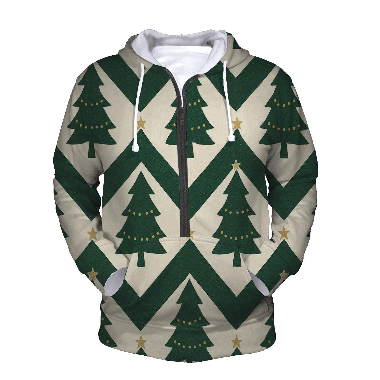Emerald Fir Tree Chevron On Snowy Ground lightweight hoodies