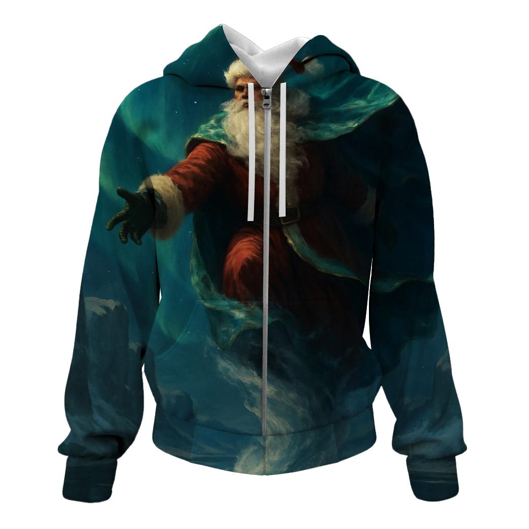 Arctic Aurora Santa Descent pullover hoodies