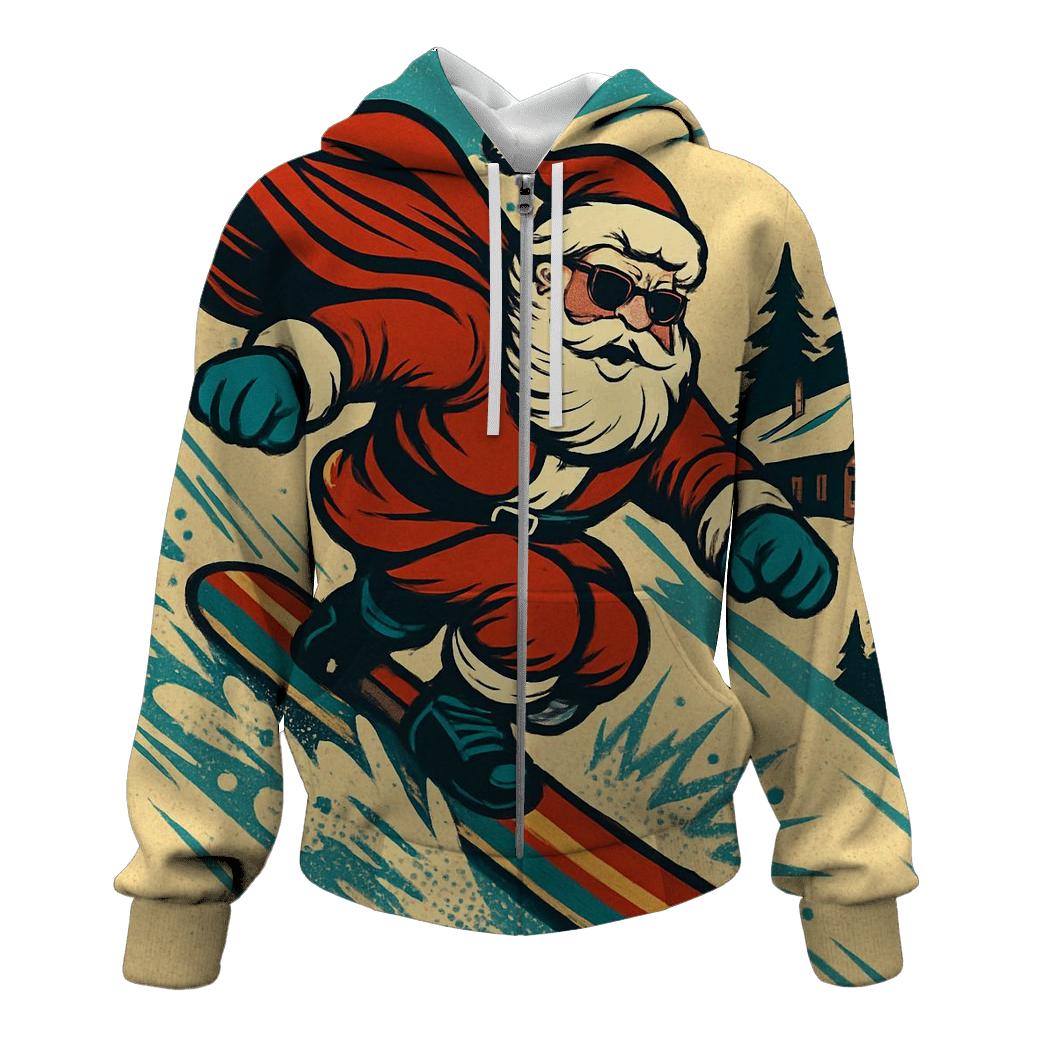 Retro Snowboard Santa Rush printed hoodies