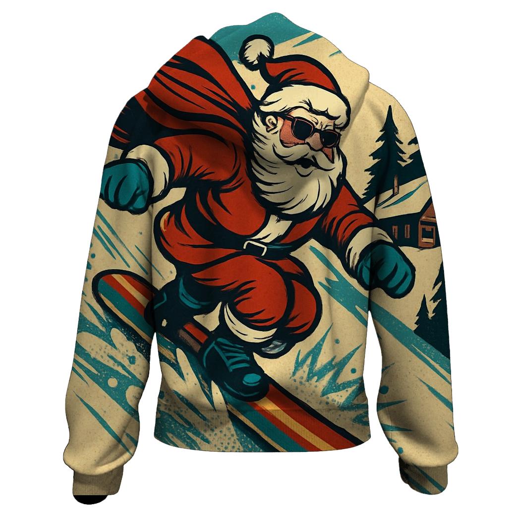 Retro Snowboard Santa Rush printed hoodies