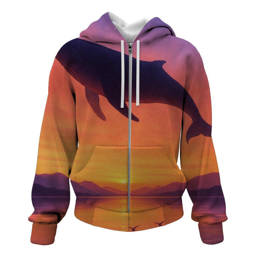 Skywhale Over Ember Lagoon embroidered hoodies